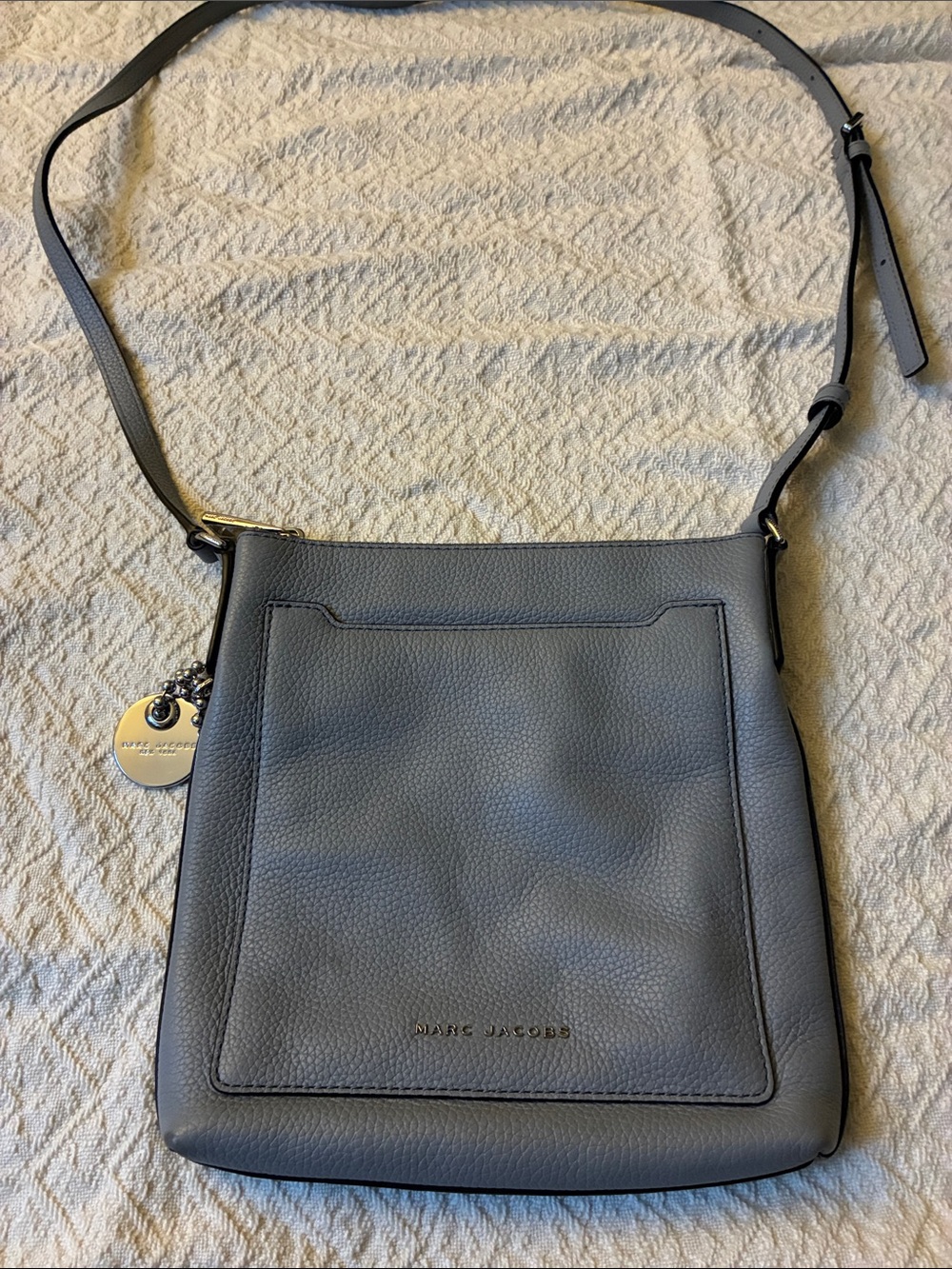 Marc Jacobs Pebbled Leather Crossbody in Light Gray with Silver Charm